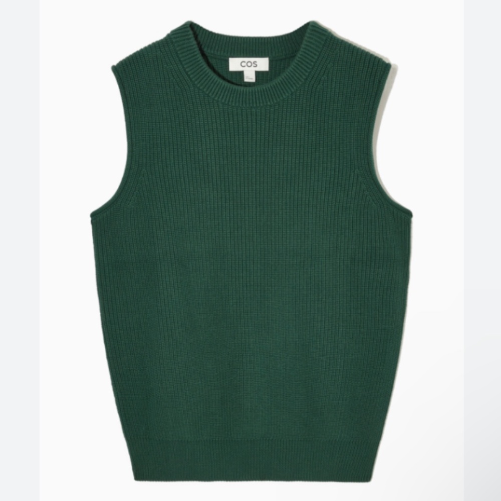 COS Dark Green Ribbed Knit Sleeveless Sweater Vest